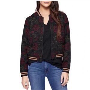 Sanctuary Rose Seduction Bomber Black Red Rose Print Wool Blend Jacket Size XS